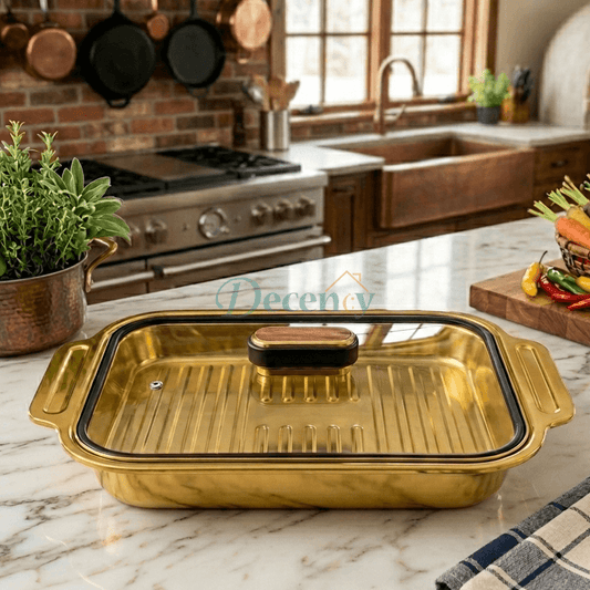 Royal Gold Ribbed Covered Serving Dish with Lid