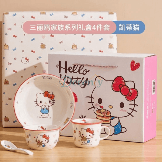 Hello Kitty Deluxe 4-Piece Ceramic Dining Set – Gift Edition