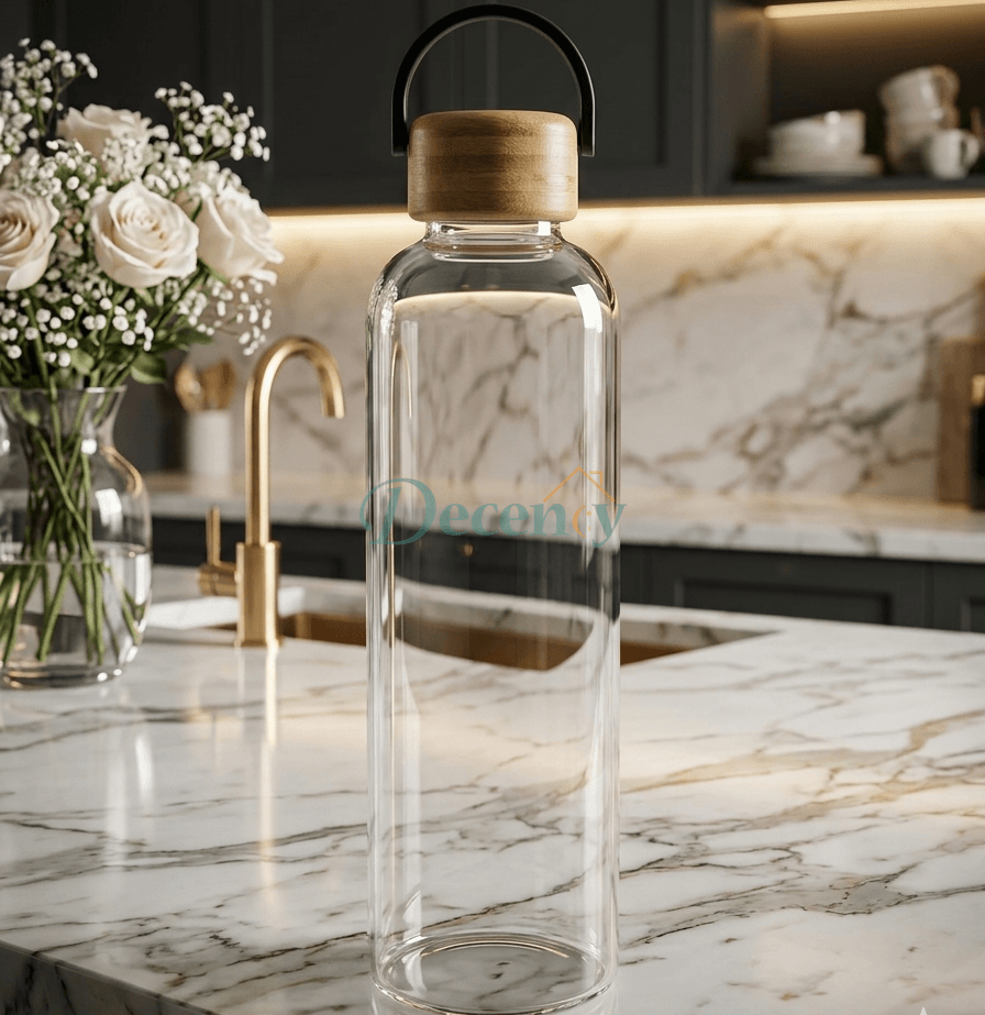 PureSip Minimalist Glass Bottle with Bamboo – 1000ml