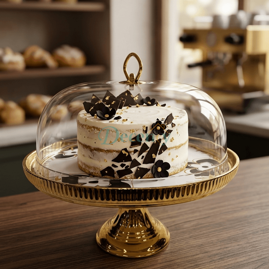 Luxury Gold Cake Stand with Glass Dome Cover