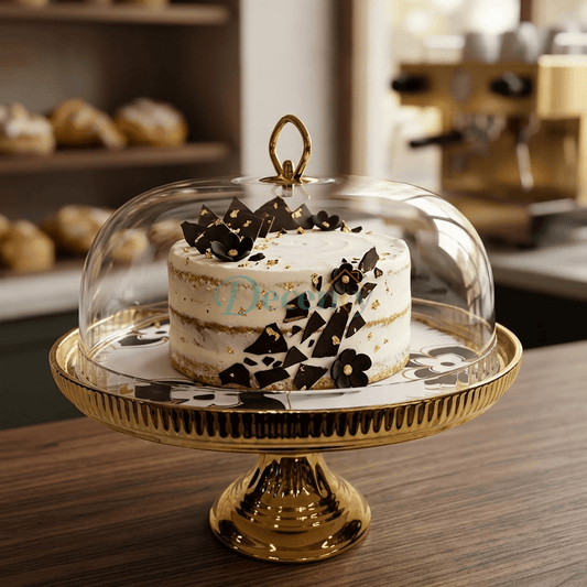 Luxury Gold Cake Stand with Glass Dome Cover