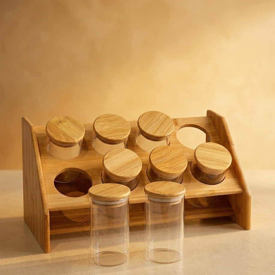 BambooGlow Spice Storage Rack Set – 8 Jar