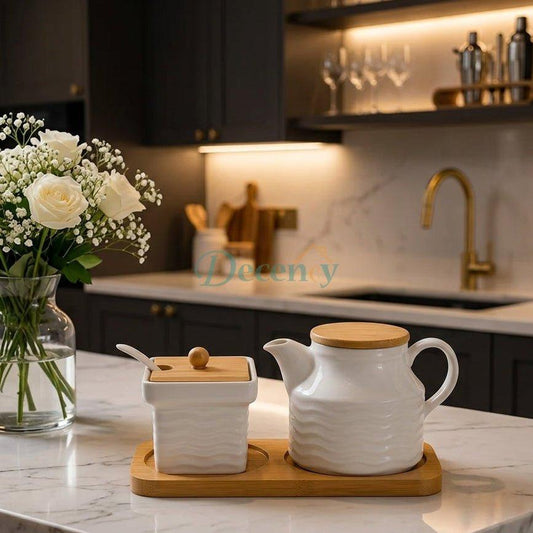 Premium Ceramic Kitchen Jar and Kettle Set