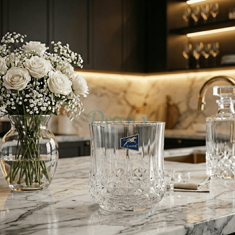 6 Pcs Luxury Crystal Cut Glass Ice Bucket with Diamond Pattern