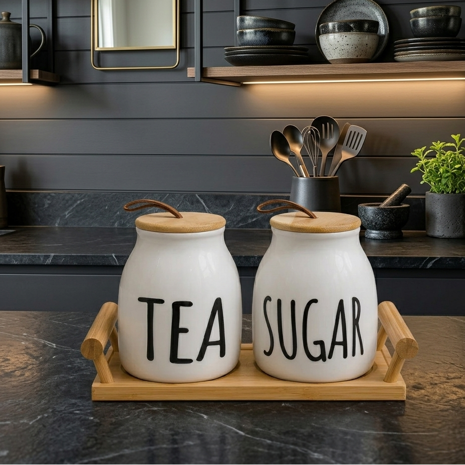 Nordica Kitchen Canister Set with Bamboo Base