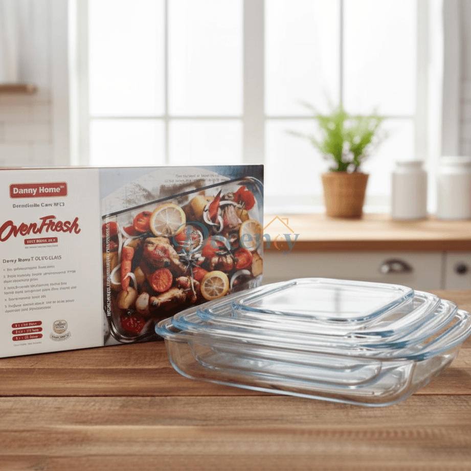 Danny Home Pyrex Glass Oven Baking Pan 3Pcs – Capacity: 1L+2.2L+3L.