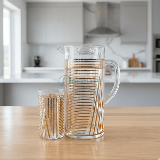 Acrylic Water Set with Decorative Gold and White Pattern (3)