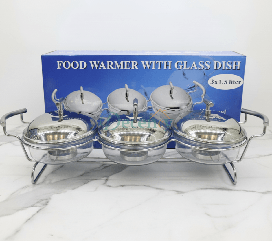 3-in-1 Stainless Steel Food Warmer Set with Glass Dishes