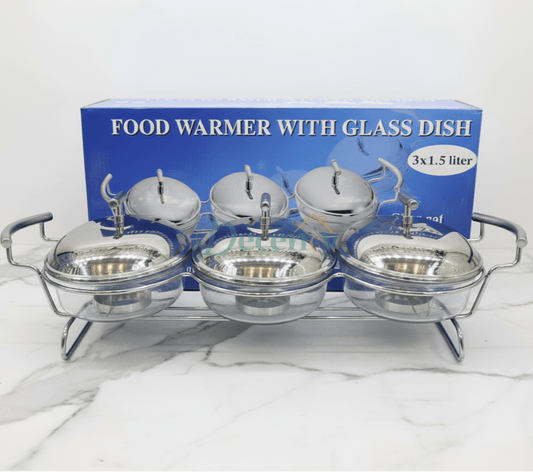 3-in-1 Stainless Steel Food Warmer Set with Glass Dishes