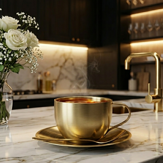 Royal Gold Elegance Tea Cup & Saucer Set with Spoon