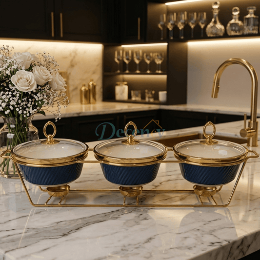 Triple Round Black Serving Dish Set – 9 Inch Elegant Ceramic Serving Bowls
