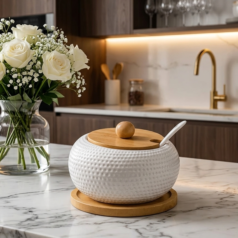 Modern Diamond Textured Ceramic Storage Pot
