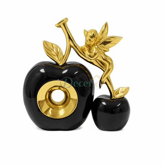 Elegant Black & Gold Apple with Fairy Figurine