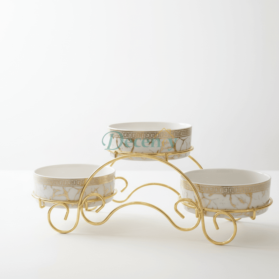 Elegant Serving Ceramic Bowl with Metal Stand