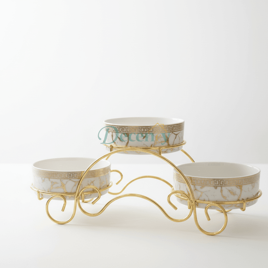 Elegant Serving Ceramic Bowl with Metal Stand