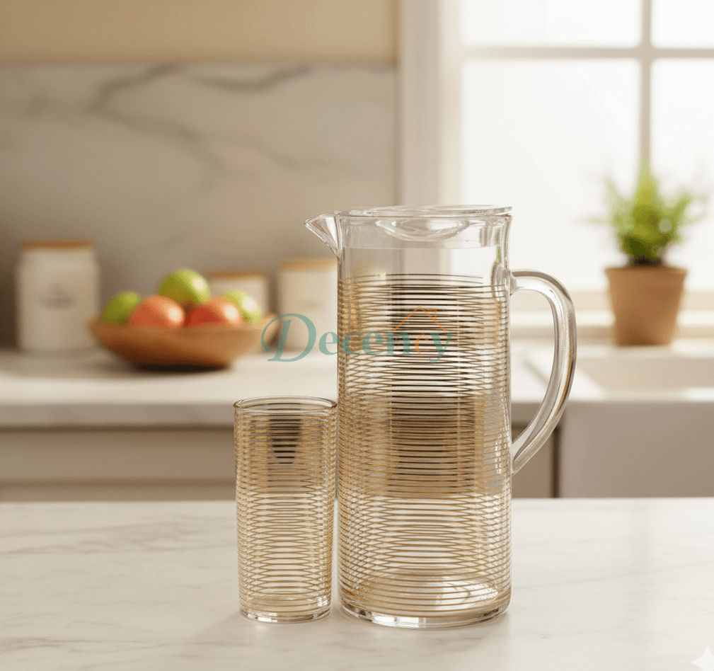 Acrylic Water Set with Decorative Gold and White Pattern (4)