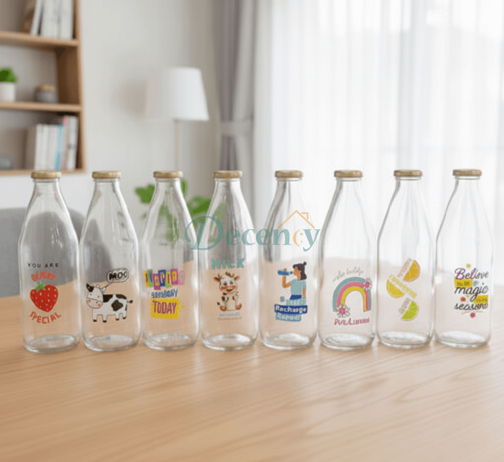 Premium 1000ml (1 Liter) food-grade clear glass milk bottle with metal cap for water and juice storage in Pakistan