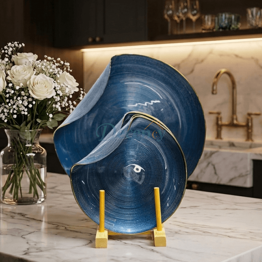 Luxury 7-Piece Handmade Ceramic Cake Serving Set – (BLUE )