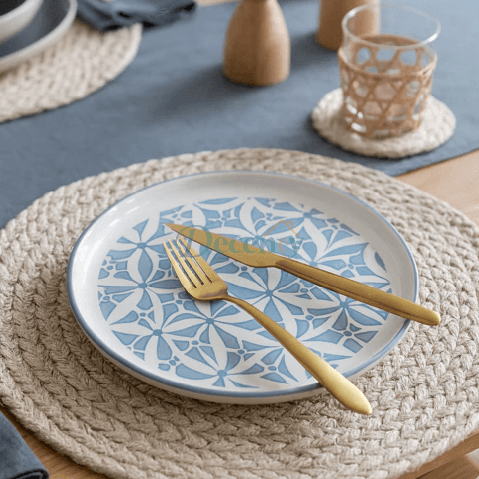 Danny Home Elegant Round Ceramic Serving Plate – DUSTY BLUE
