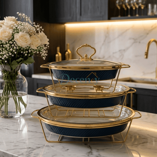 Premium Oval Blue Glass Lid Serving Dish Set – Elegant Covered Serving Bowl