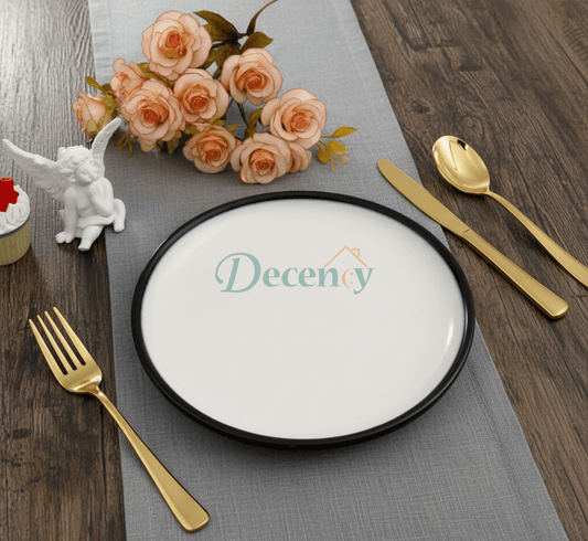 DANNY HOME 10.5" White Dinner Plate with Black Rim