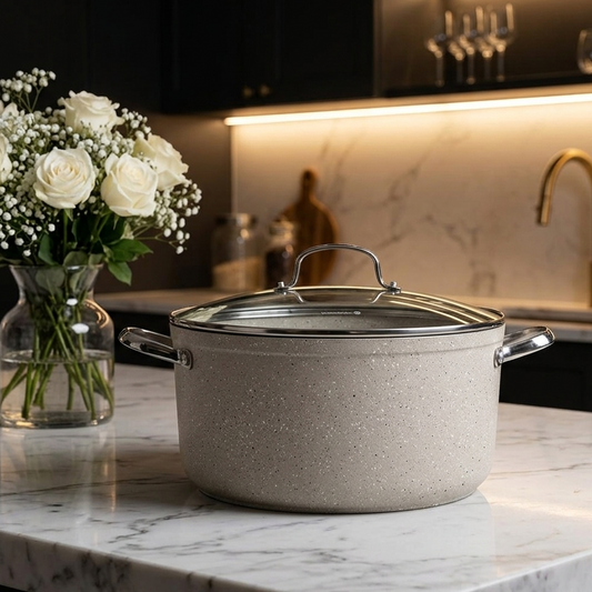 Korkmaz Granita 5L Non-Stick Granite Casserole Pot with Glass Lid – 24 cm