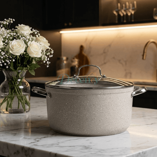 Korkmaz Granita 5L Non-Stick Granite Casserole Pot with Glass Lid – 24 cm