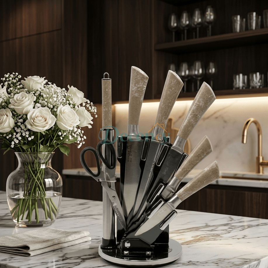 Premium 8-Piece Stainless Steel Kitchen Knife Set with Acrylic Stand (BASS-02)