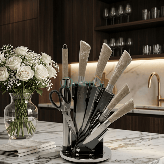 Premium 8-Piece Stainless Steel Kitchen Knife Set with Acrylic Stand (BASS-02)