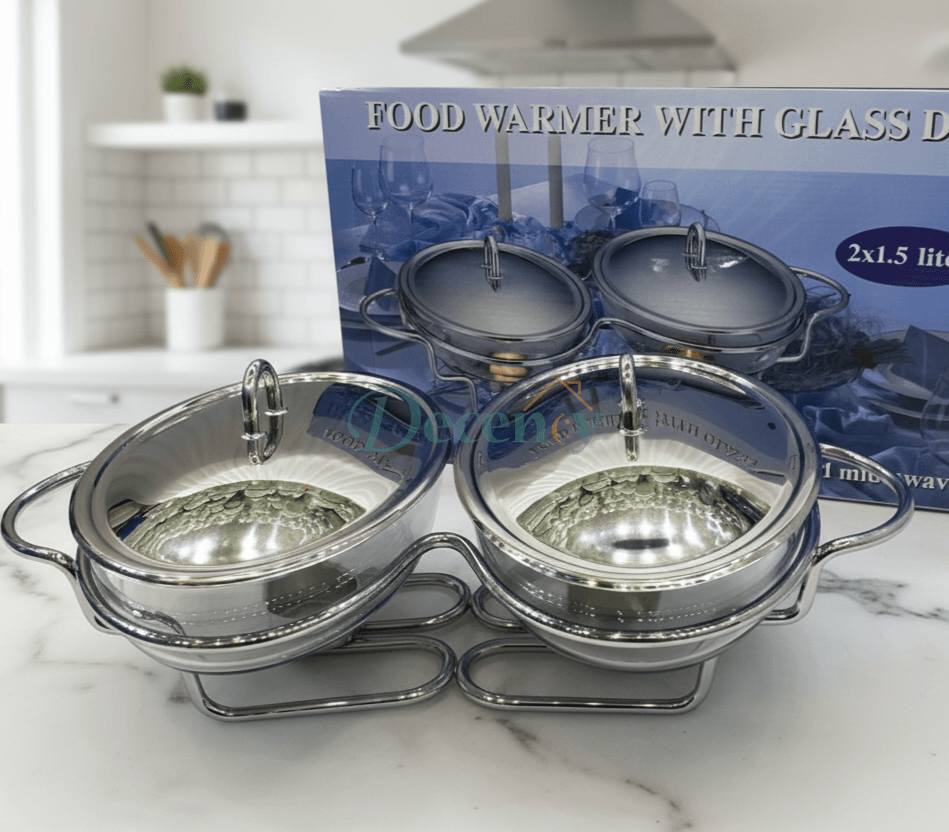Double Food Warmer with Glass Dishes (Round)