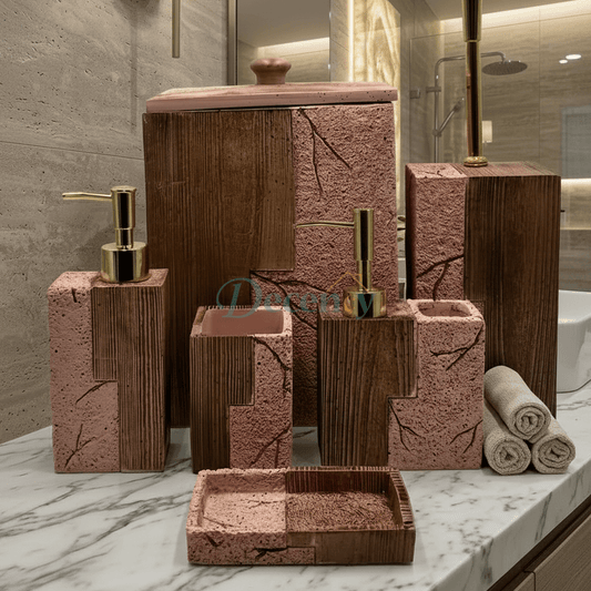 6-Piece Rustic Wood & Stone Bathroom Sets