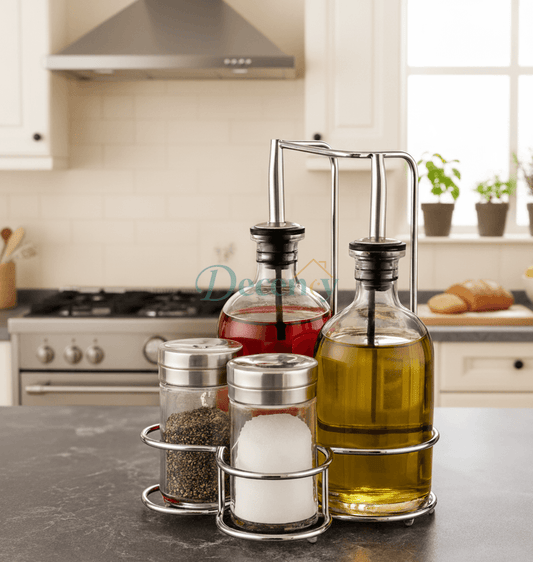 Danny Home Glass Oil & Vinegar Dispenser Set – With Salt & Pepper Shakers