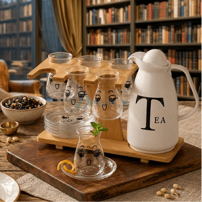 15 Pcs Matcha Garden Premium Ceramic Tea Set with Bamboo Rack