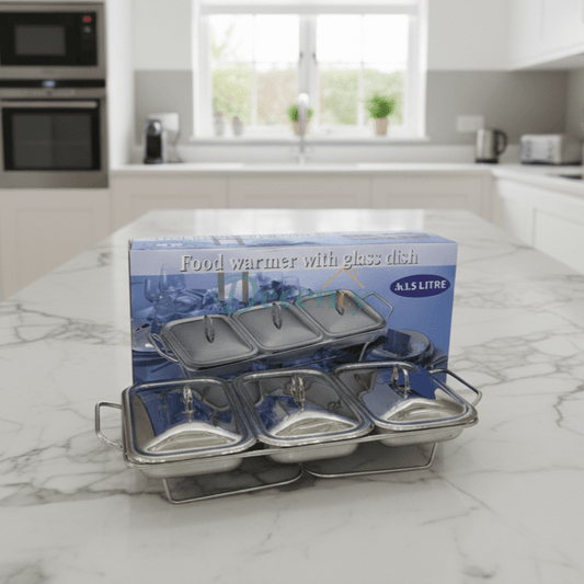 3-Compartment Food Warmer with Glass Dishes
