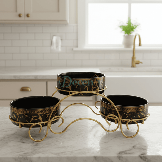 Elegant Serving Ceramic Bowl with Metal Stand