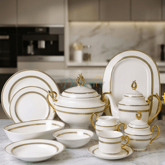 Luxurious 61-Piece White & Gold Bone China Dinner Set