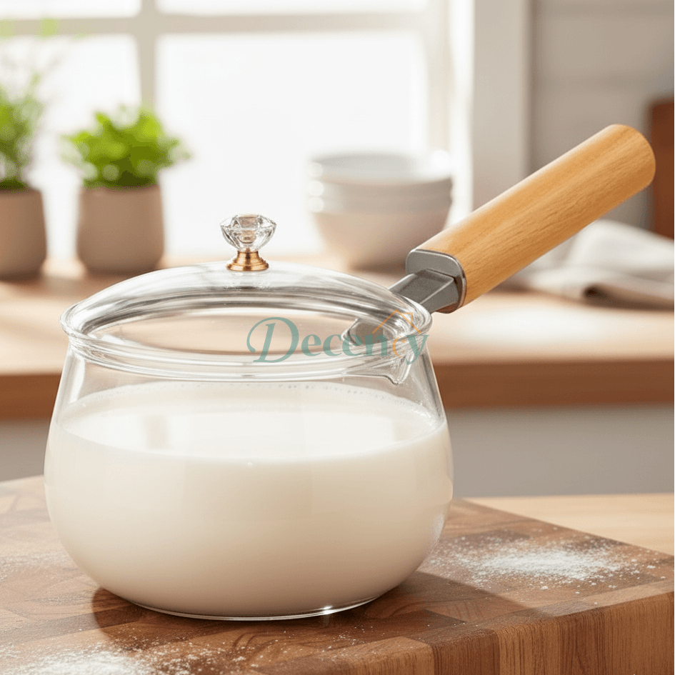 Elegant Glass Milk Pot – Single Handle Design