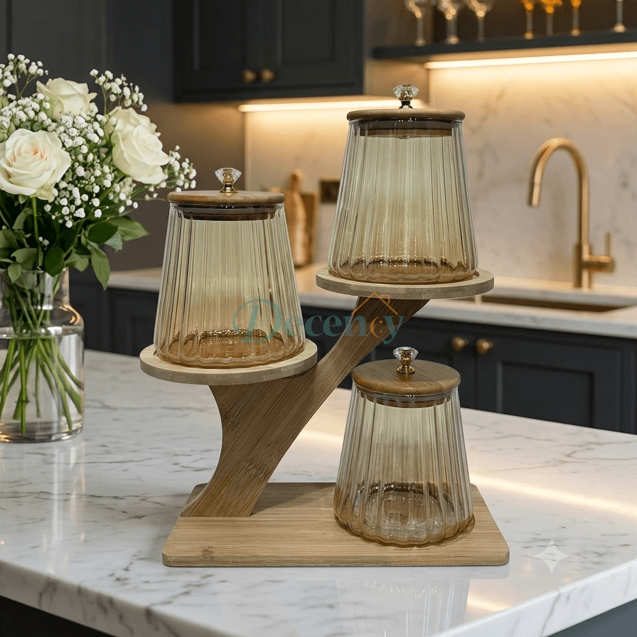 Luxury 3-Tier Glass Jar Organizer with Bamboo Stand