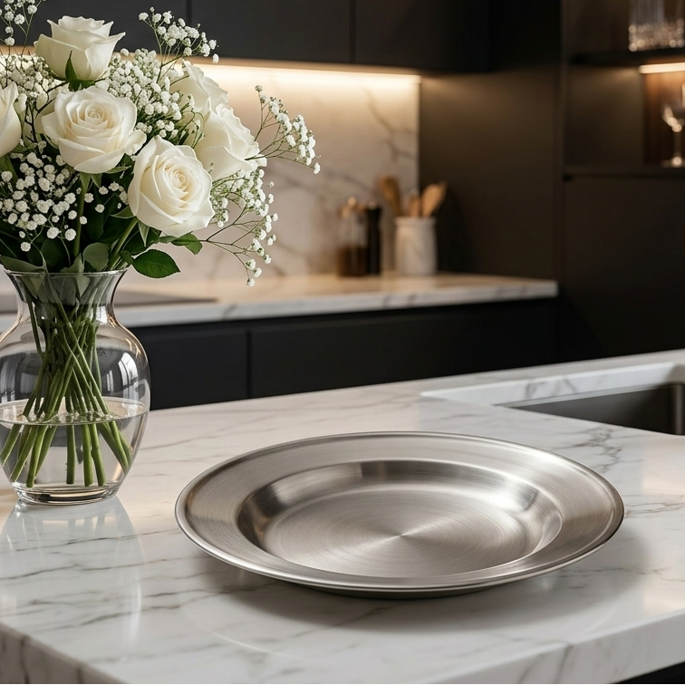 Premium Silver Stainless Steel Deep Serving Plate