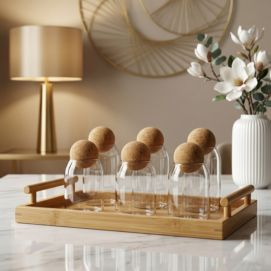 Luxury 6-Piece Ball Top Glass Storage Jar Set with Metal Stand