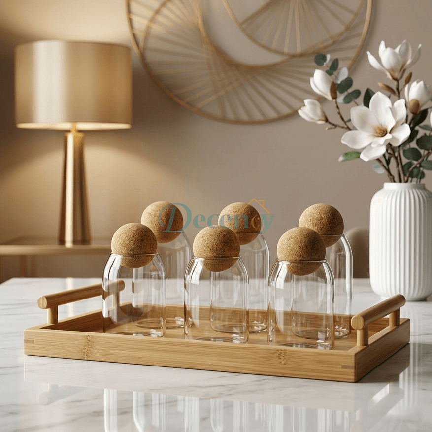 Luxury 6-Piece Ball Top Glass Storage Jar Set with Stand