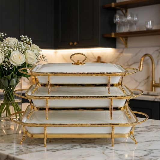 Luxury Gold & white Rectangular Serving Tray Set – Premium Decorative Serving Trays