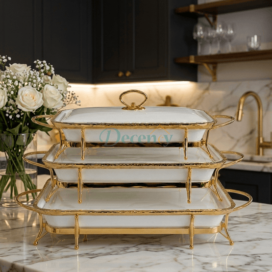 Luxury Gold & white Rectangular Serving Tray Set – Premium Decorative Serving Trays