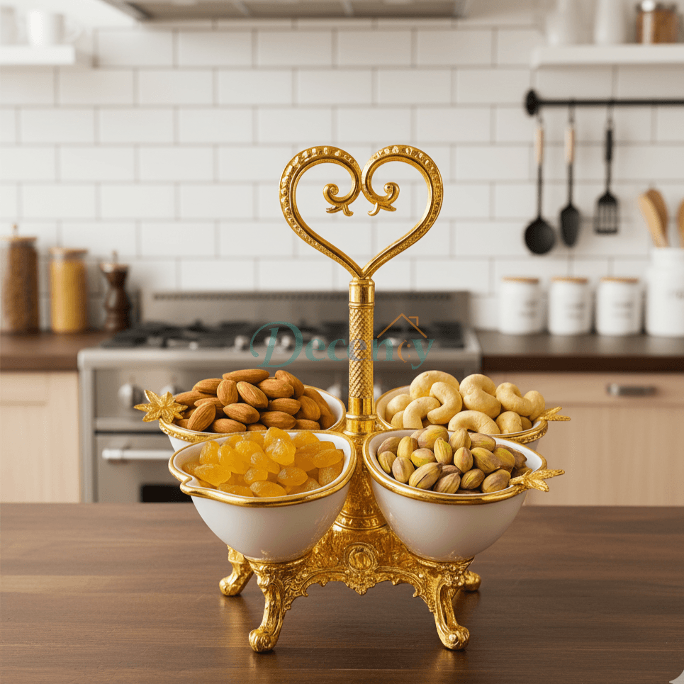 Golden Luxe Dry Fruit Server – Elegant Display Stand