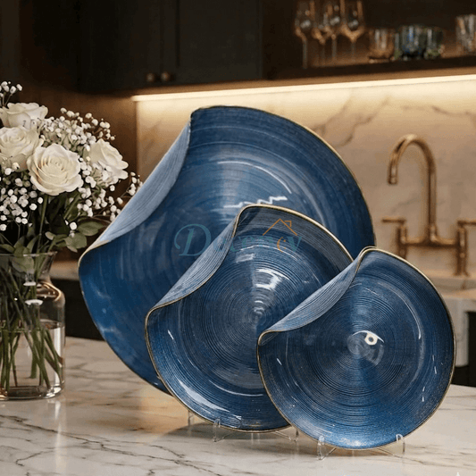 Luxury 7-Piece Handmade Ceramic Cake Serving Set – (BLUE )