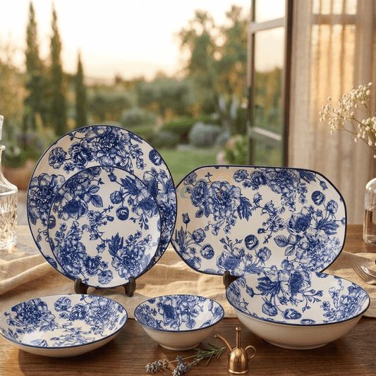 Royal Blue Floral Porcelain Dinner Plate Collection