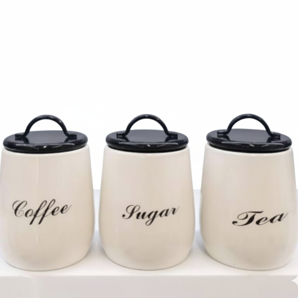 Elegant Ceramic Canister Set – Coffee, Sugar & Tea Storage Jars