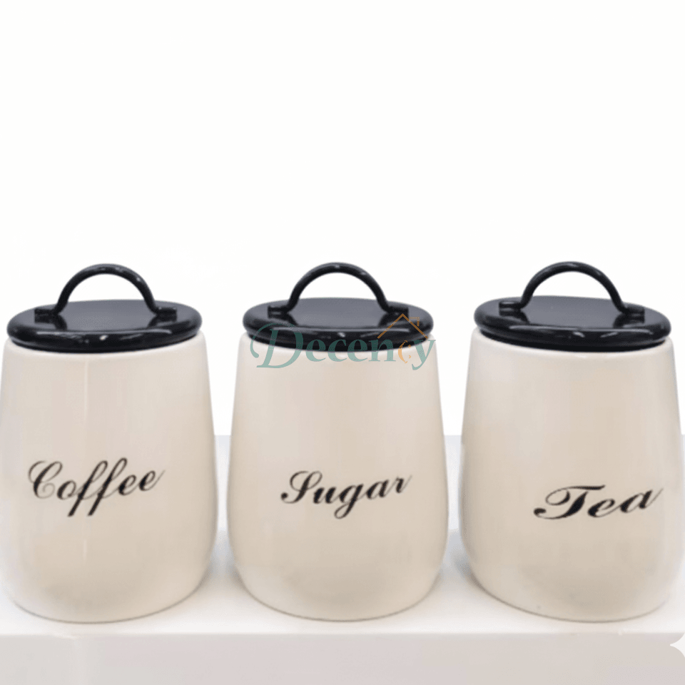 3-Piece Elegant Ceramic Canister Set for Tea, Coffee, and Sugar