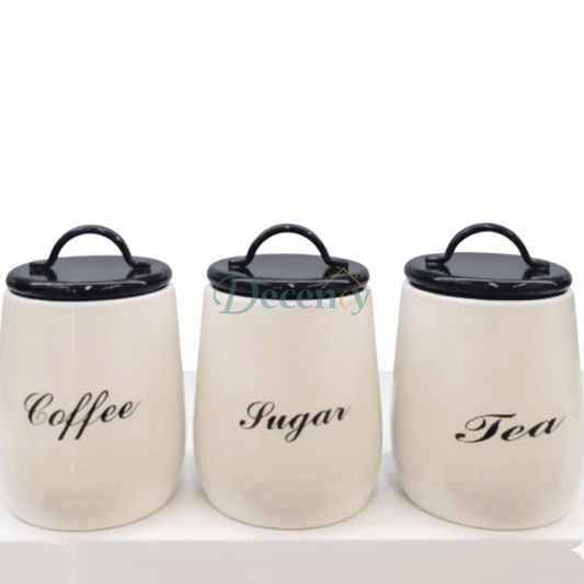 3-Piece Elegant Ceramic Canister Set for Tea, Coffee, and Sugar