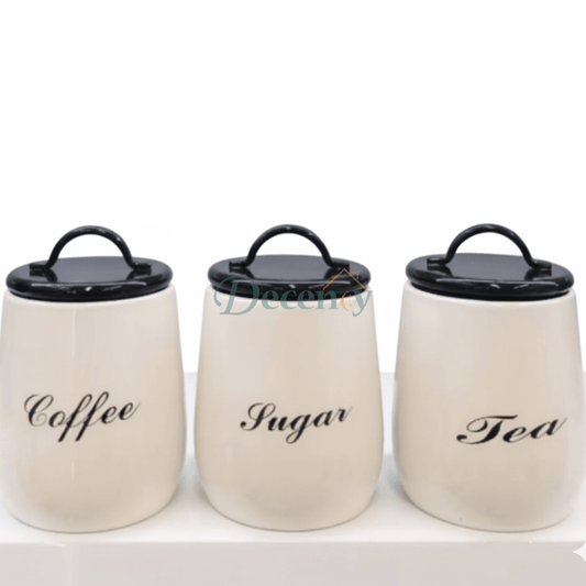 3-Piece Elegant Ceramic Canister Set for Tea, Coffee, and Sugar